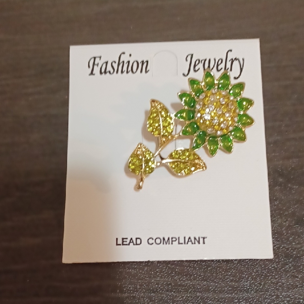 Gold and Green Sunflower Brooch